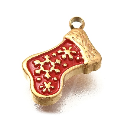 Christmas 304 Stainless Steel Red Enamel Charms STAS-L022-468G-1