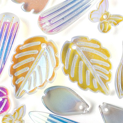 50Pcs 10 Style Transparent Spray Painted Glass Pendants GLAA-FS0001-07-1
