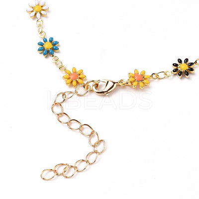 Golden Brass Flower Enamel Links Anklets AJEW-AN00333-01-1