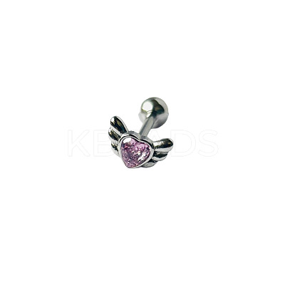 Angel Wing Heart 316L Surgical Stainless Steel Pave Cubic Zirconia Tongue Rings FS-WG901EE-06-1