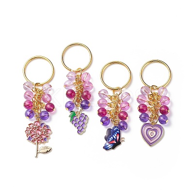4Pcs Grape/Flower/Heart/Butterfly Alloy Enamel Pendant Keychain KEYC-JKC00412-04-1