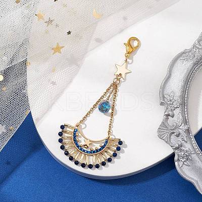 Moon Star Synthetic Blue Spinel & Glass Seed Pendant Decoration HJEW-MZ00115-1