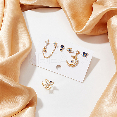 6Pcs 6 Style Flower & Square & Star & Moon Cubic Zirconia Stud Earrings EJEW-AN0003-31-1