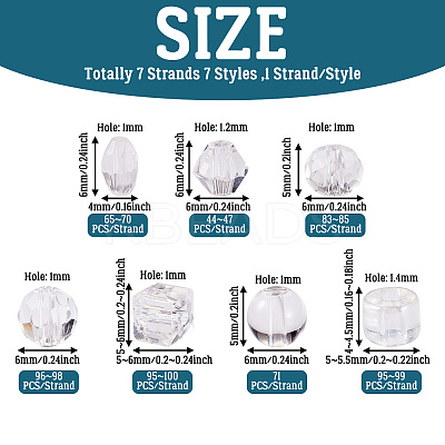 7 Strands 7 Styles Transparent Glass Bead Strands GLAA-TA0002-73-1