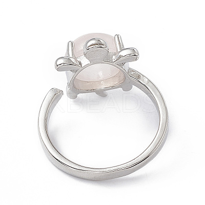 Natural Rose Quartz Turtle Open Cuff Ring RJEW-P082-01P-24-1