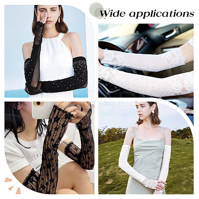 2 Pairs 2 Style Elegant Flower Pattern Polyester Lace Arm Sleeves AJEW-CP0001-43-1