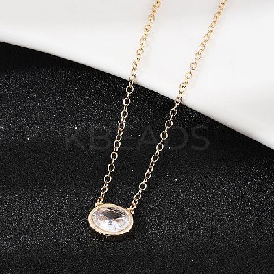 Brass Pave Clear Cubic Zirconia Pendant Necklaces for Women NJEW-Z079-02G-02-1