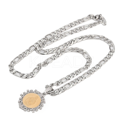 Flat Round with Virgin Pattern 201 Stainless Steel Pendant Necklaces for Men Women LS-NJEW-K283-20G-1