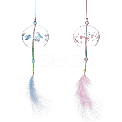 2Pcs 2 Colors Japanese Wind Chimes Glass Wind Bells Handmade Pendants for Birthday Gift and Home Decors HJEW-BC0001-04-1