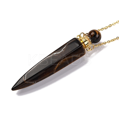 Natural Tiger Eye Bullet Shaped Perfume Bottle Pendant Necklaces G-B089-02G-04-1