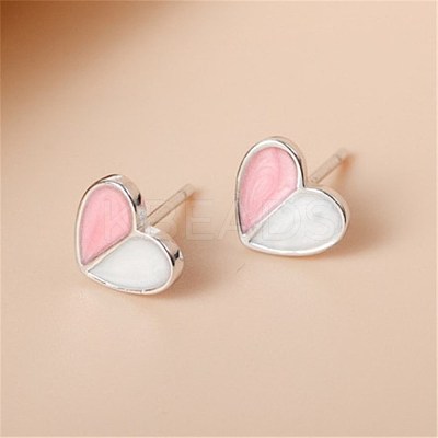 Heart Enamel Stud Earrings for Girl Women EJEW-BB46109-A-1