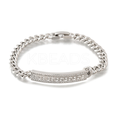 Brass Micro Pave Clear Cubic Zirconia Rectangle Link Bracelets BJEW-F498-01B-P-1