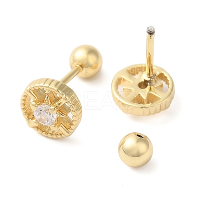 Flat Round Brass Micro Pave Clear Cubic Zirconia Cartilage Earrings EJEW-L289-02G-04-1