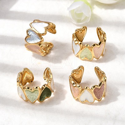 304 Stainless Steel Enamel Open Cuff Ring RJEW-L335-01A-G-1