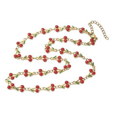 304 Stainless Steel Enamel Red Cherry Link Chain Necklaces for Women NJEW-K249-23P-1