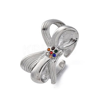 304 Stainless Steel with Rhinestone Adjustable Cuff Rings RJEW-Q020-18P-1