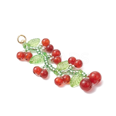Glass Seed Beads Cherry Pendants PALLOY-MZ00820-1