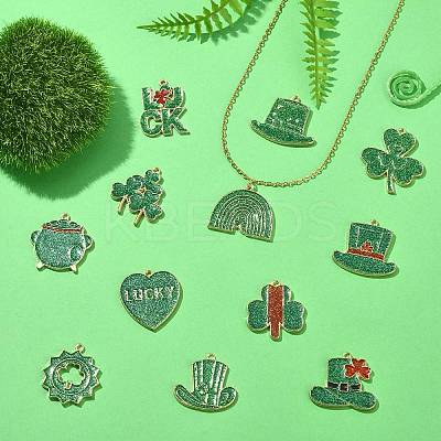 24Pcs 12 Styles Saint Patrick's Day Glitter Alloy Enamel Pendants ENAM-CJ0005-62-1