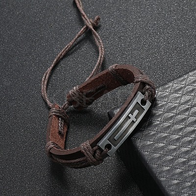 Alloy Rectangle with Cross Link Bracelet BJEW-C037-01B-1