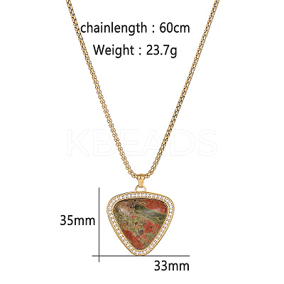 Golden Tone Stainless Steel Pave Natural Unakite Heart Pendant Necklaces LT1707-1-1