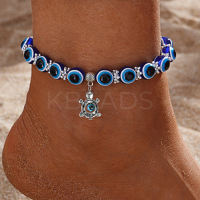 Resin Evil Eye Alloy Charm Anklets WG9874B-04-1