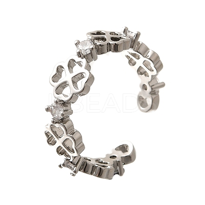 Brass Micro Pave Cubic Zirconia Cuff Rings for Women RJEW-Q008-01P-02-1
