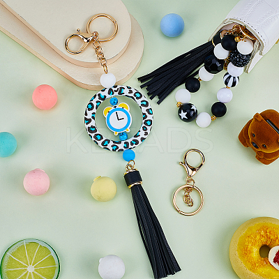 DIY PU Leather Tassels Keychain Kits DIY-SC0026-20B-1
