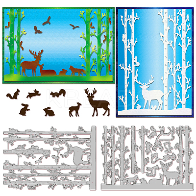 Forest Deer Carbon Steel Cutting Dies Stencils DIY-WH0309-1362-1