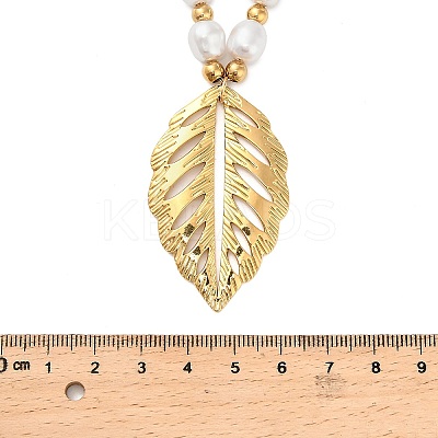 304 Stainless Steel Leaf Pendant Necklaces for Women NJEW-U038-02G-1
