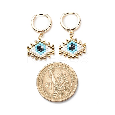 Japanese Seed Braided Rhombus with Evil Eye Dangle Hoop Earrings EJEW-MZ00002-02-1