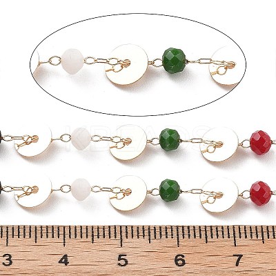Handmade Brass & Glass Bead Flat Round Chains CHC-L051-06KCG-02-1