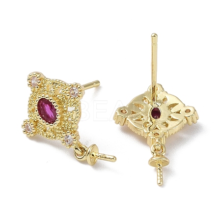 Brass Cubic Zirconia Rhombus Stud Earring Findings KK-B087-04G-1-1