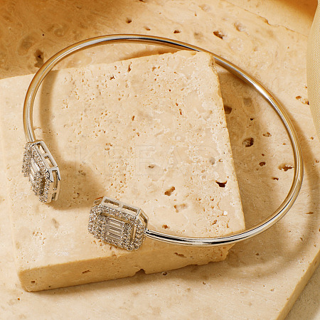 Fashionable Geometric Octagon Rectangle Brass Cubic Zirconia Cuff Bracelets QR7673-1