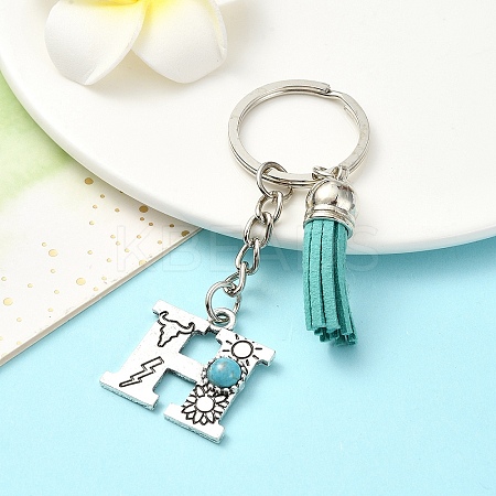 Alloy with Resin Imitation Synthetic Turquoise Keychain KEYC-YW00087-08-1