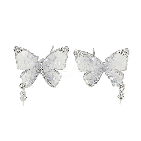 Brass with Enamel with Cubic Zirconia with Crystal Stud Earring with 925 Sterling Silver Pins KK-Q820-06P-1