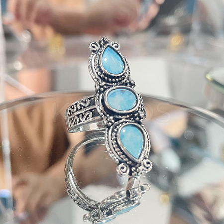 Teardrop & Oval Bohemian Style Zinc Alloy with Resin Imitation Moonstone/Rhinestone Finger Rings FS-WGFB6C4-12-1