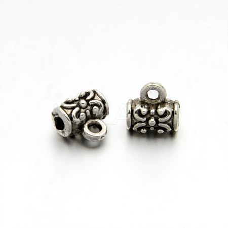 Tibetan Style Alloy Column Carved Flower Bail Beads TIBEB-O004-50-1
