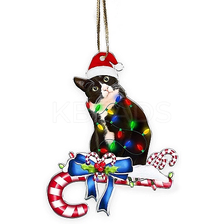Christmas Cat Shape Acrylic Pendant Decoration HJEW-E007-01G-06-1