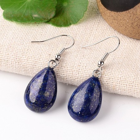 Natural Dyed Lapis Lazuli Teardrop Dangle Earrings EJEW-J089-09-1