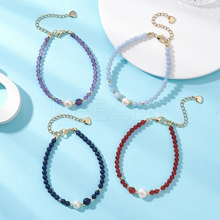 Natural Mixed Gemstone & Cultured Freshwater Pearl Beaded Bracelets for Women BJEW-JB13201-1