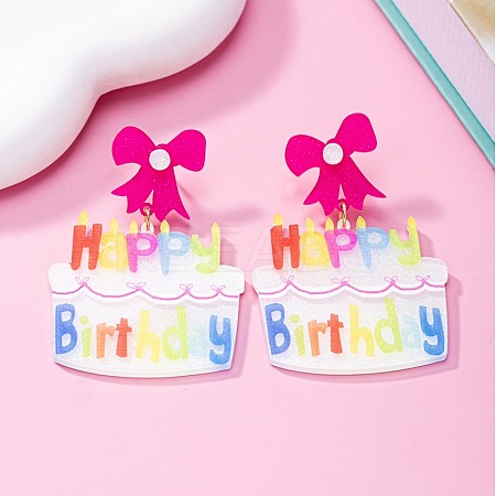 Birthday Cake Acrylic Dangle Stud Earrings FS-WG75373-02-1