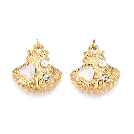 304 Stainless Steel Pave Crystal Rhinestone and ABS Imitation Pearl Resin Pendants STAS-T069-87A-1