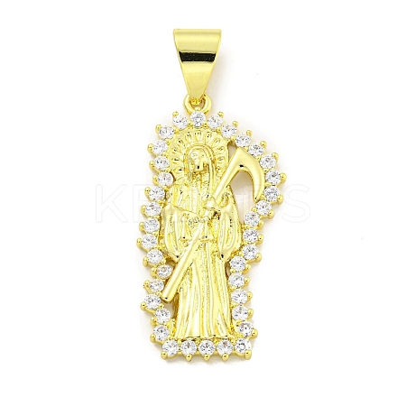 Rack Plating Brass Micro Pave Clear Cubic Zirconia Pendants KK-B091-30G-03-1