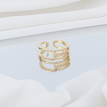 1Pc Brass Micro Pave Clear Cubic Zirconia Cuff Rings RJEW-LP0004-08-1