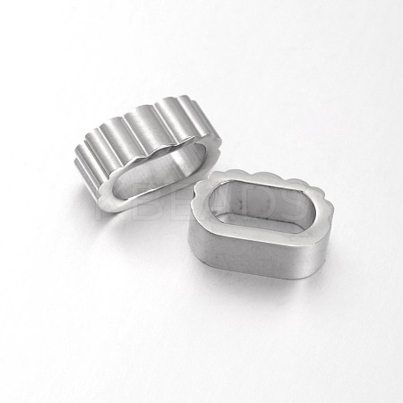 304 Stainless Steel Grooved Oval Slide Charms/Slider Beads STAS-UN0014-80P-1