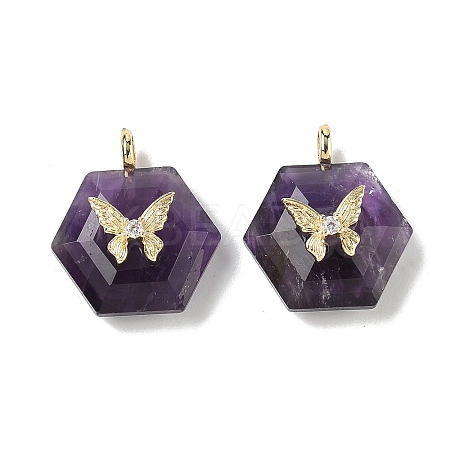 Natural Amethyst Faceted Pendants G-P585-01G-06-1
