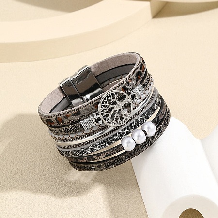 Tree of Life Link PU Leather Multi-strand Bracelet PW-WG93885-07-1