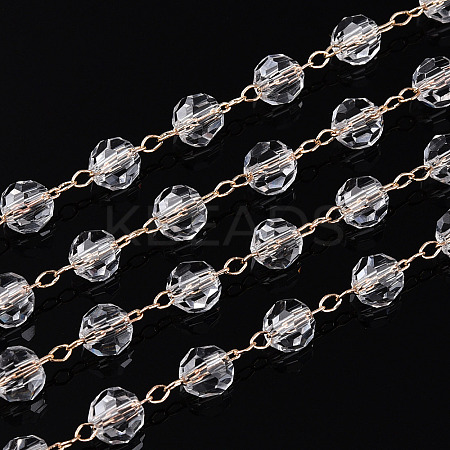 Handmade Glass Faceted Round Beaded Chains CHC-ZX005-05G-1