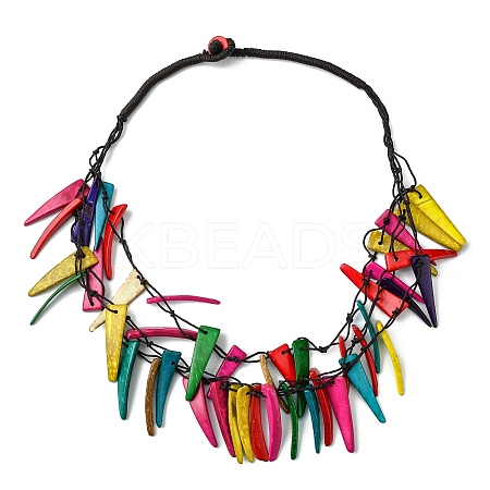 Dyed Natural Coconut Tusk Shape Beaded Multi-strand Necklaces NJEW-A007-01-1