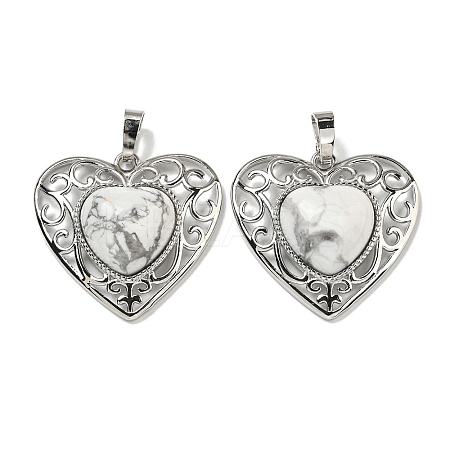 Natural Howlite Peach Love Heart Pendants G-G158-01A-1